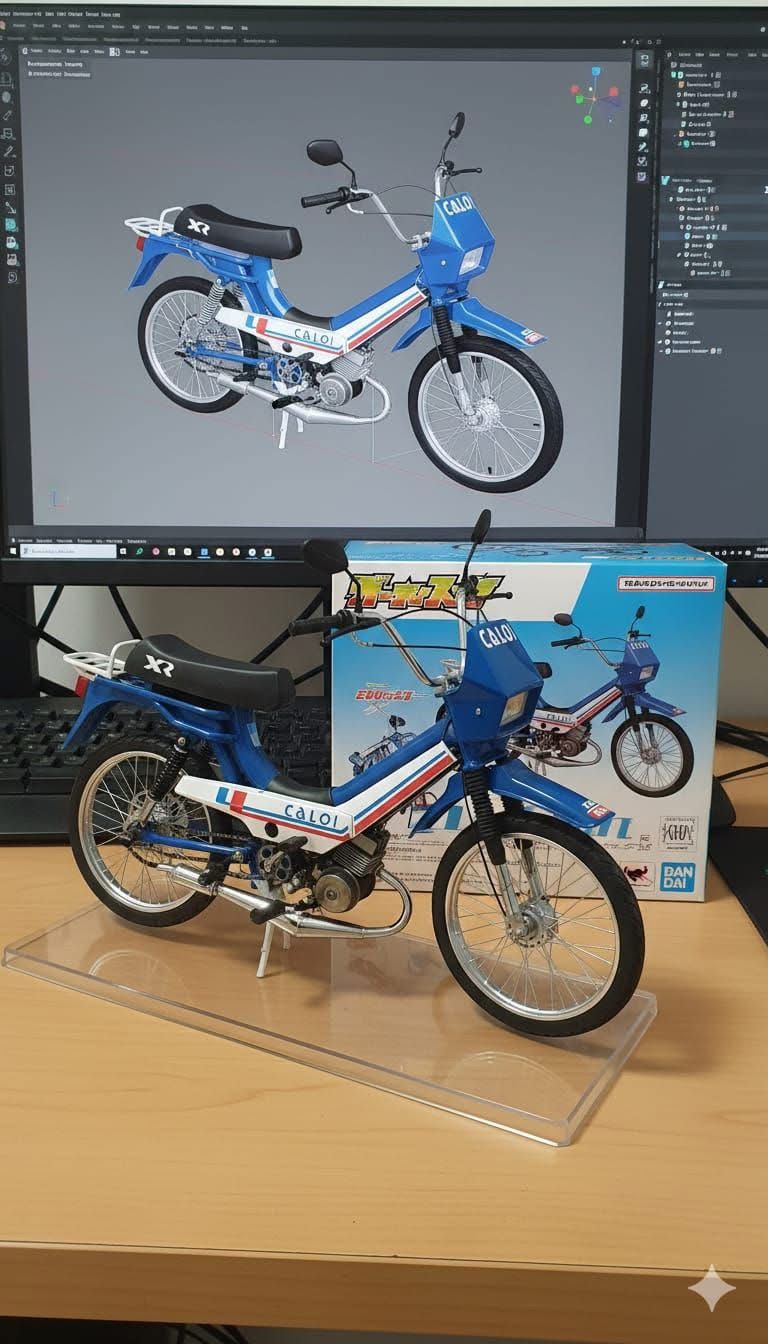 Caloi azul vintage com processo de modelagem 3D detalhado
