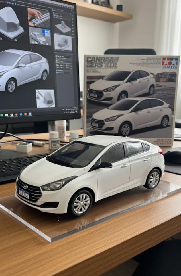 HB20 branco com processo completo de impressão 3D