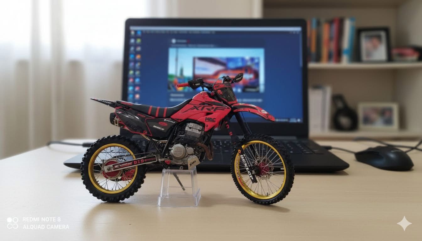 Motocross vermelha e preta com acabamento profissional