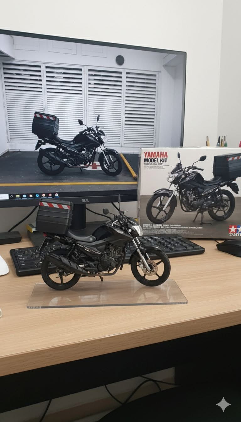 Yamaha preta com detalhes precisos e pintura automotiva